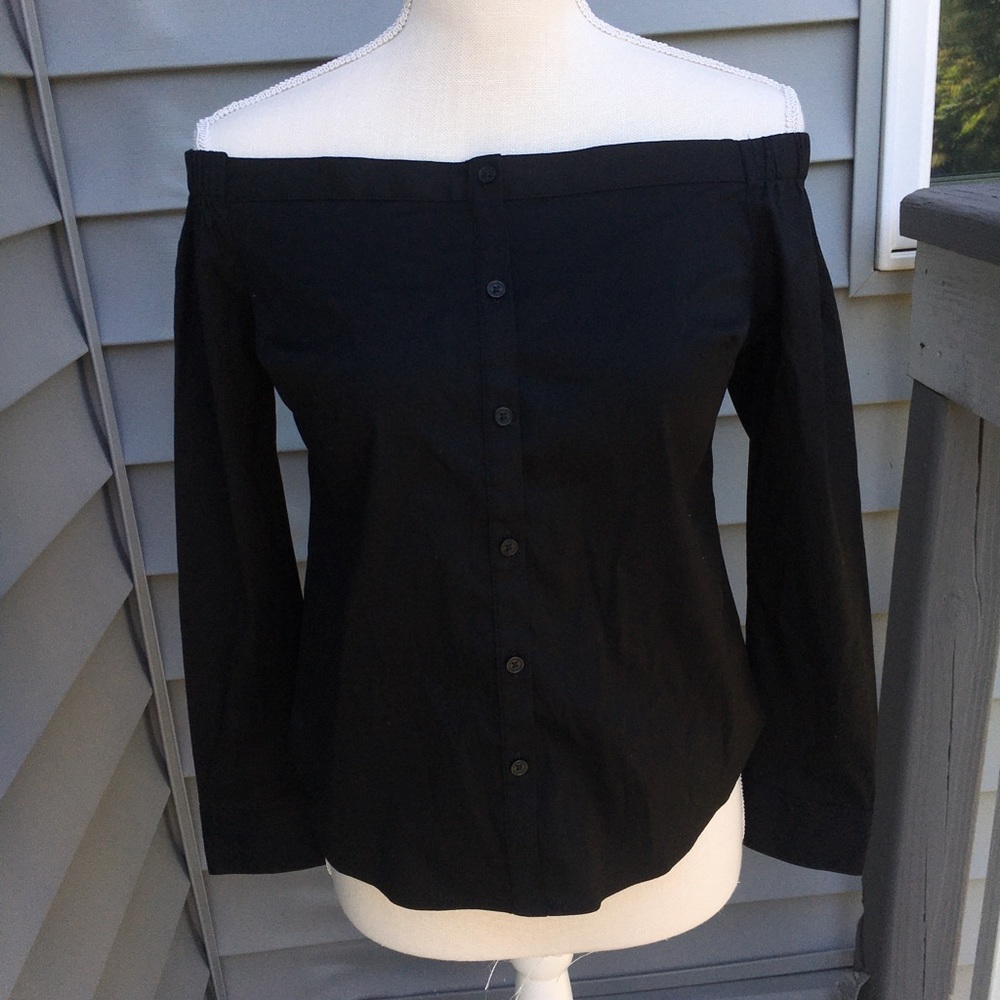 Express off shoulder, button down top